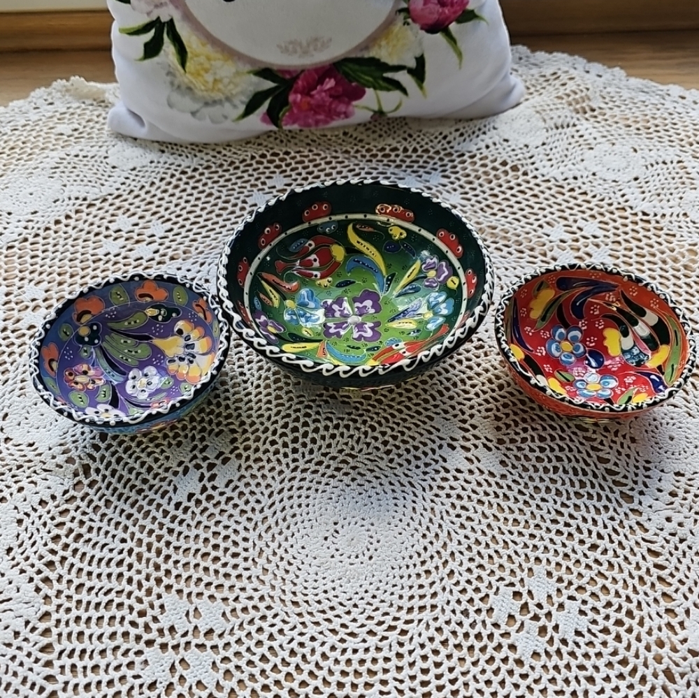 Handpainted Turkish Bowls Set Of 3. Signed On Two Not One One